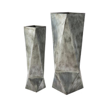 Load image into Gallery viewer, Set of 2 Metal Geometric Antique Silver Floor Vases
