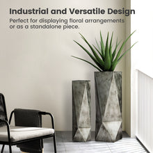 Load image into Gallery viewer, Set of 2 Metal Geometric Antique Silver Floor Vases
