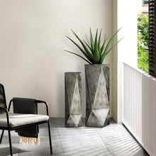 Load image into Gallery viewer, Set of 2 Metal Geometric Antique Silver Floor Vases
