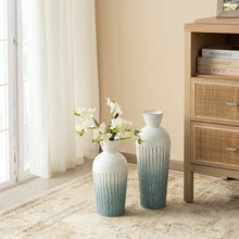 Load image into Gallery viewer, Set of 2 Abstract Ombre Aqua Metal Vases
