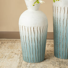 Load image into Gallery viewer, Set of 2 Abstract Ombre Aqua Metal Vases
