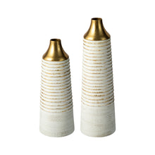 Load image into Gallery viewer, Set of 2 Modern White &amp; Gold Stripes Metal Vases
