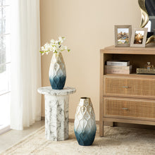 Load image into Gallery viewer, Set of 2 Abstract Ombre  Blue and Gold Metal Vases
