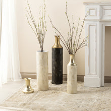 Load image into Gallery viewer, Set of 2 Modern White and Gold Metal Floor Vases
