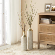 Load image into Gallery viewer, Set of 2 Modern White and Gold Metal Floor Vases
