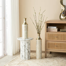 Load image into Gallery viewer, Set of 2 Modern White and Gold Metal Floor Vases
