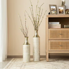 Load image into Gallery viewer, Set of 2 Modern White and Gold Metal Floor Vases
