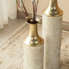 Load image into Gallery viewer, Set of 2 Modern White and Gold Metal Floor Vases
