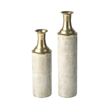 Load image into Gallery viewer, Set of 2 Modern White and Gold Metal Floor Vases
