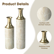 Load image into Gallery viewer, Set of 2 Modern White and Gold Metal Floor Vases
