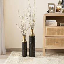 Load image into Gallery viewer, Set of 2 Modern Black and Gold Metal Floor Vases
