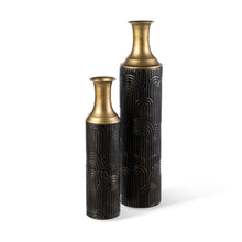 Load image into Gallery viewer, Set of 2 Modern Black and Gold Metal Floor Vases
