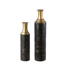 Load image into Gallery viewer, Set of 2 Modern Black and Gold Metal Floor Vases
