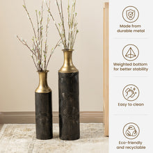 Load image into Gallery viewer, Set of 2 Modern Black and Gold Metal Floor Vases
