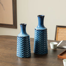 Load image into Gallery viewer, Set of 2 Modern Brilliant Blue Chevron Ceramic Table Vases

