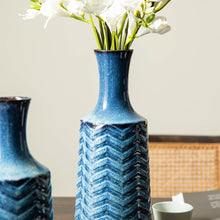 Load image into Gallery viewer, Set of 2 Modern Brilliant Blue Chevron Ceramic Table Vases
