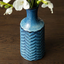 Load image into Gallery viewer, Set of 2 Modern Brilliant Blue Chevron Ceramic Table Vases

