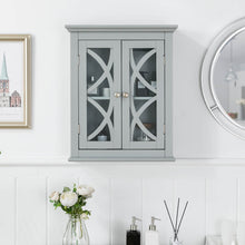 Load image into Gallery viewer, Wooden Wall Mounted Storage Cabinet with Glass Double Doors, Gray
