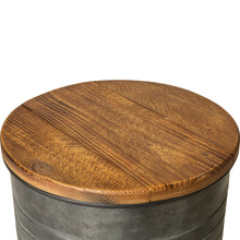 Load image into Gallery viewer, Rustic Galvanized Metal Storage Accent Table or Stool with Round Wood Lid,  Set of 2
