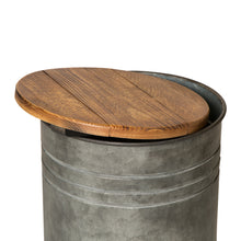 Load image into Gallery viewer, Rustic Galvanized Metal Storage Accent Table or Stool with Round Wood Lid,  Set of 2
