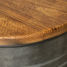 Load image into Gallery viewer, Rustic Galvanized Metal Storage Accent Table or Stool with Round Wood Lid,  Set of 2
