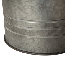 Load image into Gallery viewer, Rustic Galvanized Metal Storage Accent Table or Stool with Round Wood Lid,  Set of 2
