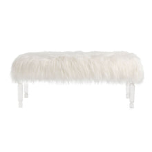 Load image into Gallery viewer, 44.88&quot;L White Faux Fur Acrylic Bench with Acrylic Legs
