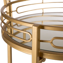 Load image into Gallery viewer, 29.5&quot;H Gold Deluxe 2-Tier Metal Bar Cart Round Mirrored Glass Top Serving Cart
