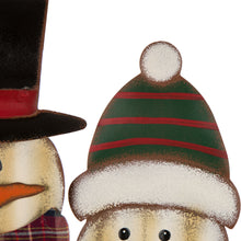 Load image into Gallery viewer, Glizhome 29.92&quot;H Metal Snowman Family Yard Stake or Wall Decor with Plaid Scarfs

