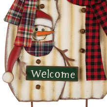 Load image into Gallery viewer, Glizhome 29.92&quot;H Metal Snowman Family Yard Stake or Wall Decor with Plaid Scarfs
