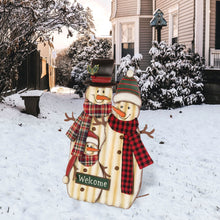 Load image into Gallery viewer, Glizhome 29.92&quot;H Metal Snowman Family Yard Stake or Wall Decor with Plaid Scarfs
