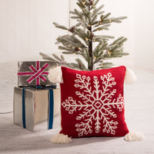 Load image into Gallery viewer, 18&quot;L*18&quot;W Knitted Acrylic Red Pillow Cover with Tassels

