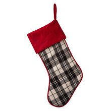Load image into Gallery viewer, 20&quot;L Black &amp; White Plaid Fabric Christmas Stocking

