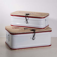Load image into Gallery viewer, S/2 Enameled Metal/Wooden Storage Chests
