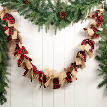 Load image into Gallery viewer, 72&quot;L Red &amp; Black Plaid Fabric/Linen Garland
