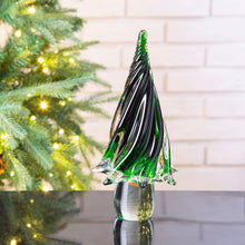Load image into Gallery viewer, 11.61&quot;H Green Striped Table Decor Glass Christmas Tree
