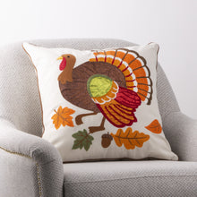 Load image into Gallery viewer, 18&quot;L x 18&quot;W Cotton Embroidered Turkey Pillow Cover
