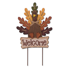 Load image into Gallery viewer, Burlap Wooden Autumn Turkey Welcome Sign or Yard Stake
