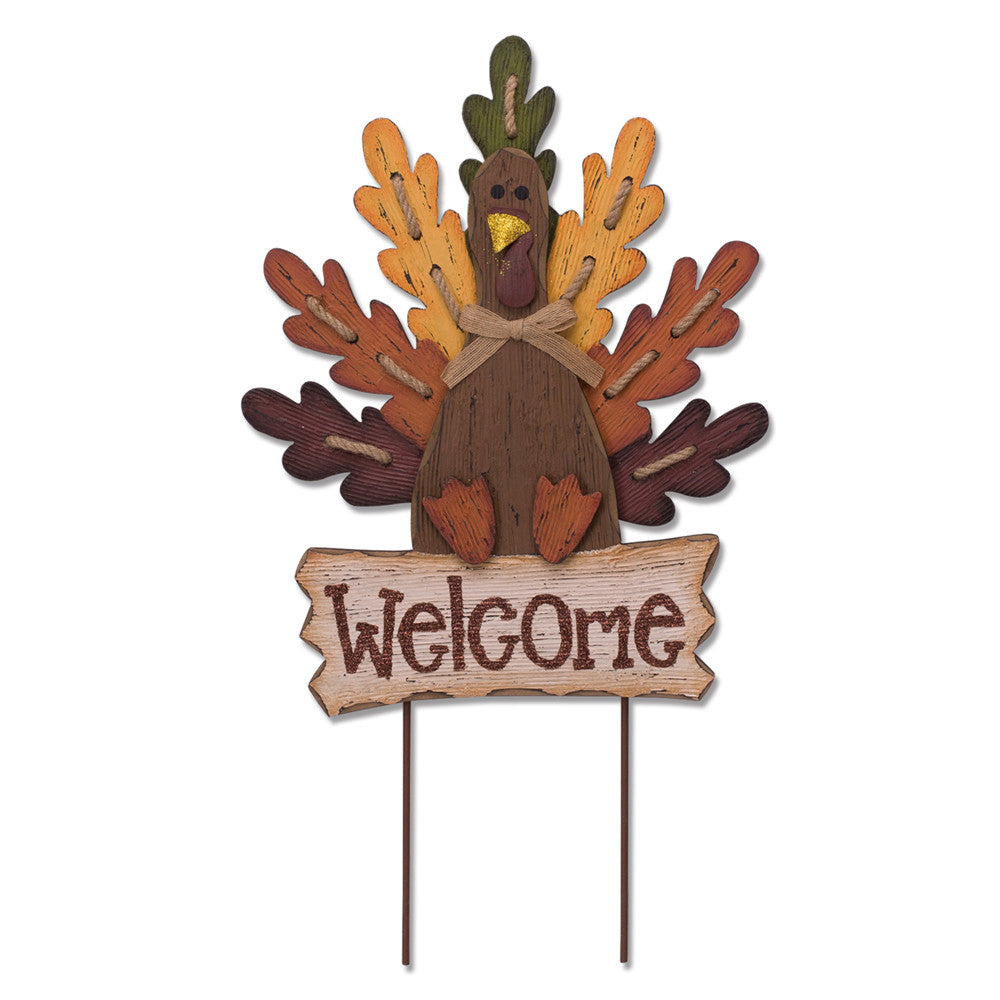 Burlap Wooden Autumn Turkey Welcome Sign or Yard Stake