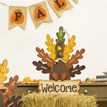 Load image into Gallery viewer, Burlap Wooden Autumn Turkey Welcome Sign or Yard Stake
