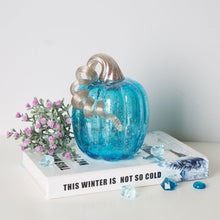 Load image into Gallery viewer, 6.1&quot;H Hand Blown Blue Glitter Glass Pumpkin Decor
