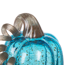 Load image into Gallery viewer, 6.1&quot;H Hand Blown Blue Glitter Glass Pumpkin Decor
