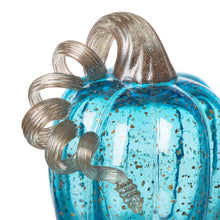 Load image into Gallery viewer, 6.1&quot;H Hand Blown Blue Glitter Glass Pumpkin Decor
