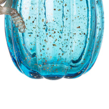 Load image into Gallery viewer, 6.1&quot;H Hand Blown Blue Glitter Glass Pumpkin Decor
