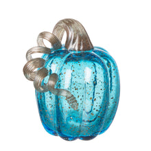 Load image into Gallery viewer, 6.1&quot;H Hand Blown Blue Glitter Glass Pumpkin Decor
