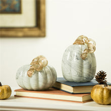 Load image into Gallery viewer, 5.71&#39;&#39;H Hand Blown Gray Marbleized Glass Pumpkin Decor
