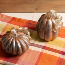 Load image into Gallery viewer, S/2 Blue/Gold Glittery Glass Pumpkin Decor
