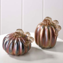Load image into Gallery viewer, S/2 Blue/Gold Glittery Glass Pumpkin Decor
