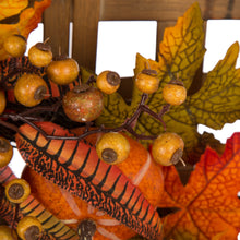 Load image into Gallery viewer, 24&quot;D Yellow/Orange Sunflower Wreath With 24&quot;L Vintage Natural Tobacco Basket
