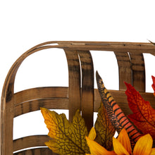 Load image into Gallery viewer, 24&quot;D Yellow/Orange Sunflower Wreath With 24&quot;L Vintage Natural Tobacco Basket

